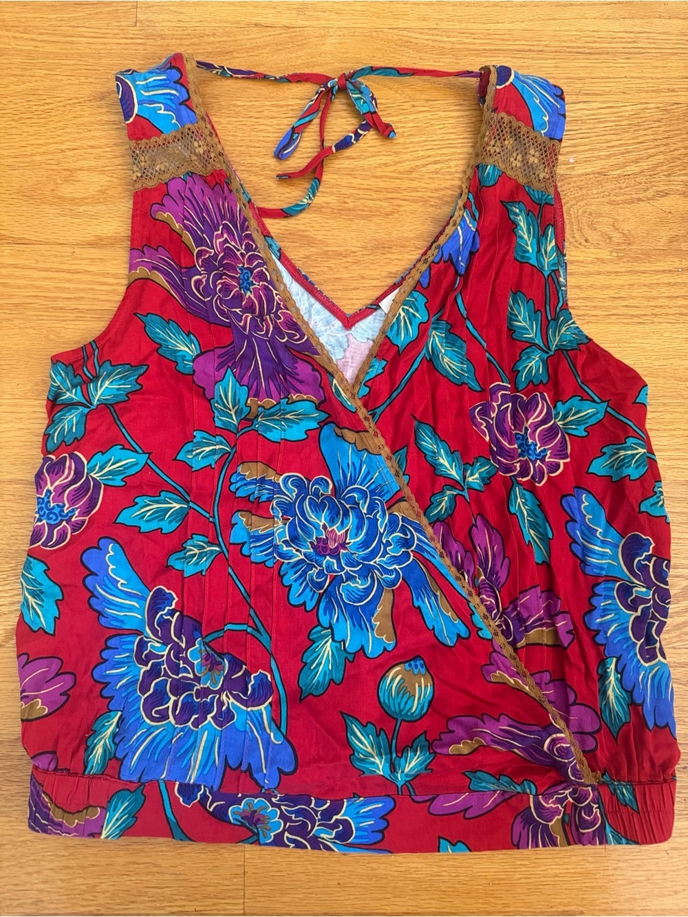 Women’s Floral Wrap Tank Top - Red Multicolor- Medium